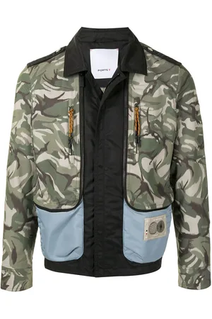 Ports V Panelled camouflage print bomber jacket
