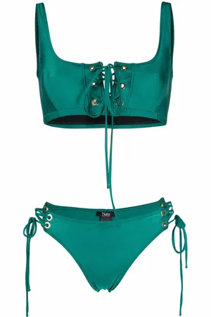 Noire Swimwear Lattice-strap metallic bikini set