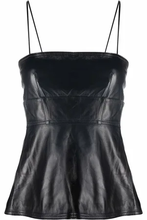 Manokhi Cut-out leather spaghetti-strap top
