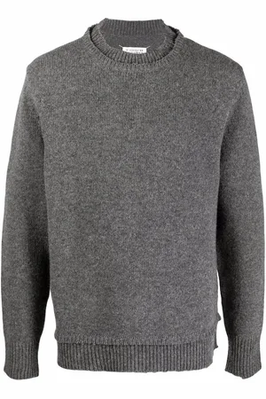 Maison Margiela Layered-collar elbow-patch distressed jumper