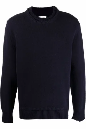Maison Margiela Layered-collar elbow-patch distressed jumper