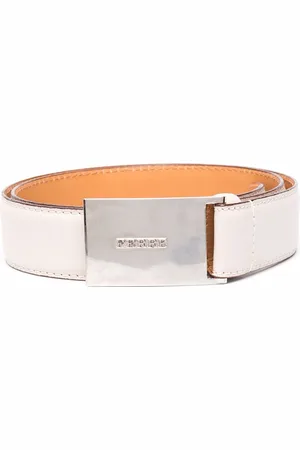 Gianfranco Ferré 1900s engraved logo plaque leather belt