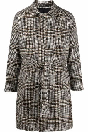 TAGLIATORE Check-print tie-waist single-breasted coat