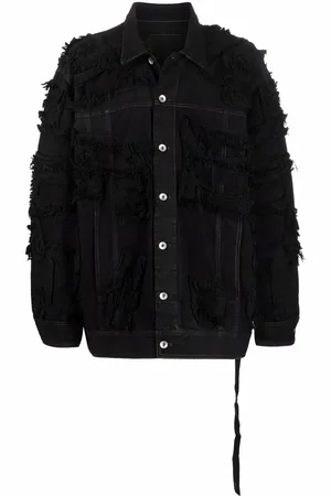Rick Owens Button-up frayed-edge denim jacket
