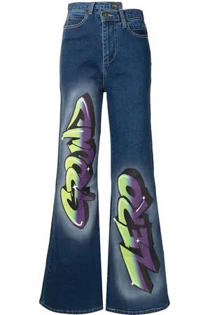 Ground Zero Graffiti-logo flared jeans