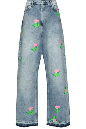Natasha Zinko Rose-print wide-leg jeans