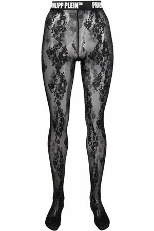 Philipp Plein Floral-lace logo-waistband tights