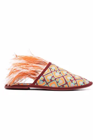 La DoubleJ Boudoir feather-trim slippers