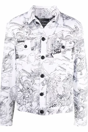 Philipp Plein Skeleton-tattoo print denim jacket