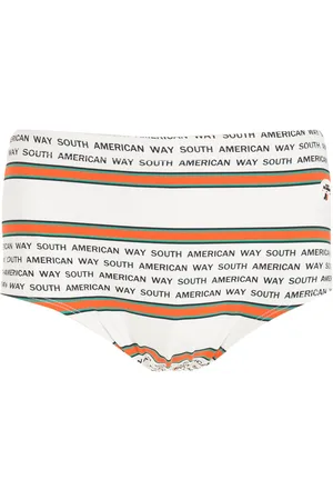 AMIR SLAMA Striped slogan-print swimming trunks