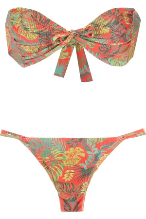 AMIR SLAMA Palm leaf print bandeau bikini