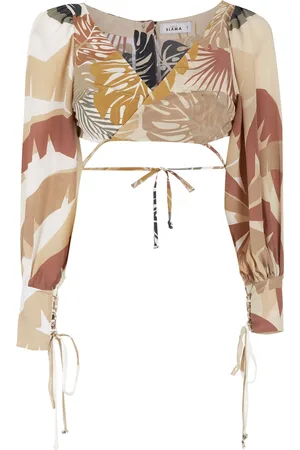 AMIR SLAMA Tropical print cropped wrap blouse