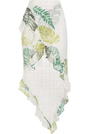 AMIR SLAMA Palm leaf print ruffle skirt