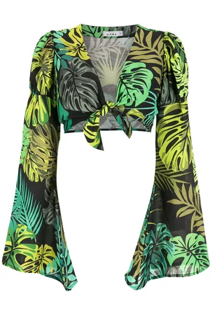 AMIR SLAMA Tropical print cropped tie blouse