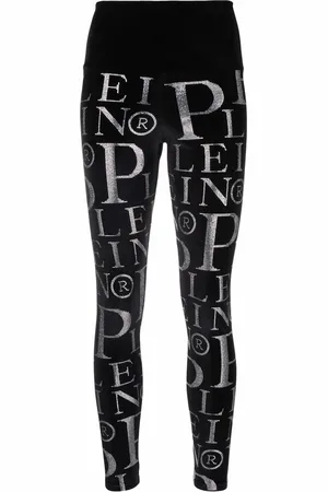 Philipp Plein Velvet logo-print high-waisted leggings