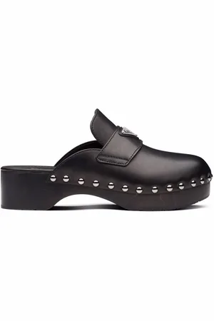 Prada Triangle logo studded clogs