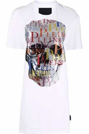 Philipp Plein Skull rhinestone logo T-shirt dress