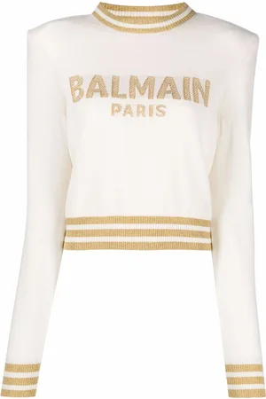Balmain Logo-intarsia cropped jumper