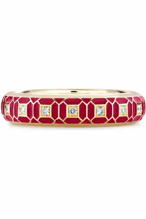 Pragnell 18kt yellow Revival regency red enamel and diamond ring