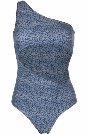 MAGDA BUTRYM Monogram-print one-shoulder swimsuit