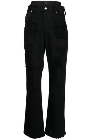 RTA Distressed double-waistband jeans