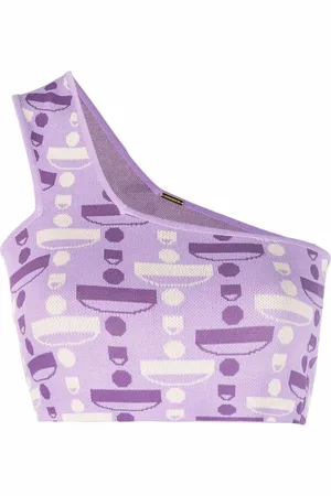 DODO BAR OR One-shoulder cropped pattern top