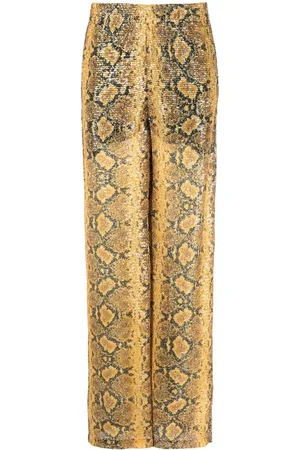 GCDS Sequin-embellished snakeskin-print trousers