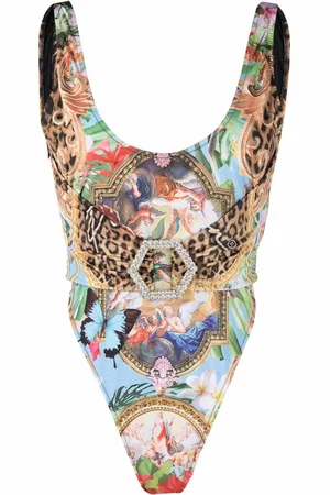 Philipp Plein Graphic-print belted swimsuit