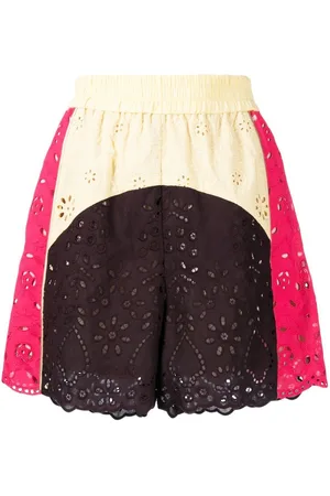 GOEN.J Broderie-anglaise floral-lace track shorts