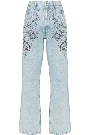 Isabel Marant Floral-embroidered straight-leg jeans