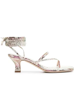 PARIS TEXAS Berry metallic snake-print sandals