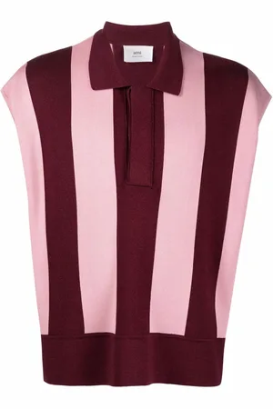 Ami Vertical-stripe sleeveless polo shirt