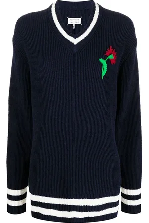 Maison Margiela Floral-embroidered V-neck jumper