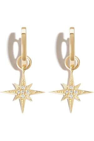 Sydney Evan 18kt yellow Starburst charm diamond hoop earrings