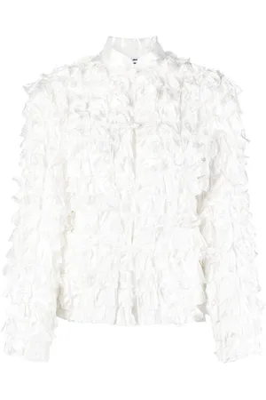 Comme des Garçons Band-collar ruffled fitted jacket