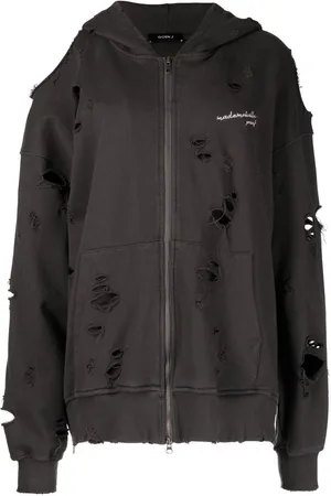 GOEN.J Embroidered-logo distressed hoodie