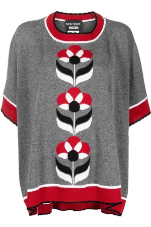 Moschino Intarsia-knit floral poncho top