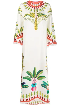 La DoubleJ Flying palm tree-print poplin kaftan dress