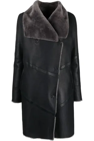 LISKA Off-centre fastening fur coat