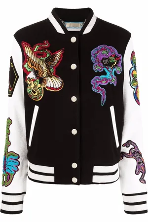 Philipp Plein Embroidered-patches colour-block varsity jacket