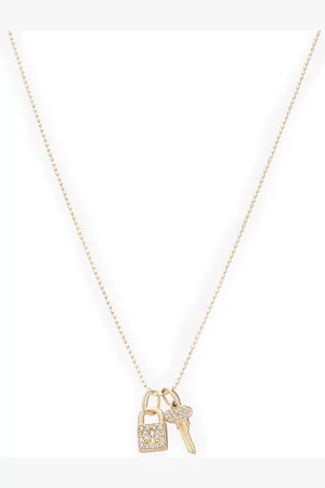 Sydney Evan 14kt yellow lock key diamond pendant necklace