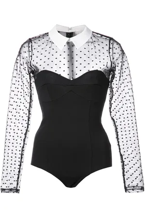 FLEUR DU MAL Dotted Tulle collared bodysuit