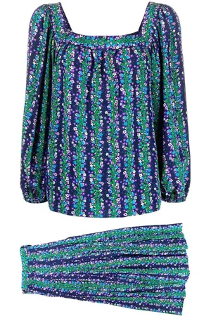 Saint Laurent 1970s floral-print silk blouse-skirt set