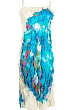 Issey Miyake 2000s abstract-print gathered midi dress