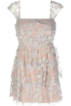 Self-Portrait Floral-embroidered tiered mini dress