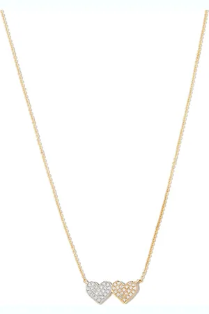 Sydney Evan 14kt yellow medium diamond double heart necklace