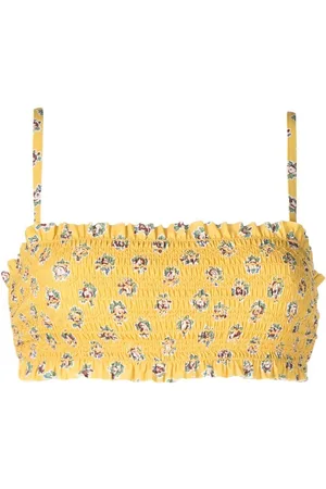 Tory Burch Smocked floral-print bikini top