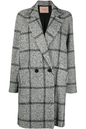 Twin-Set Double-breasted check-print coat