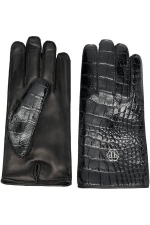 Philipp Plein Crocodile-effect leather gloves