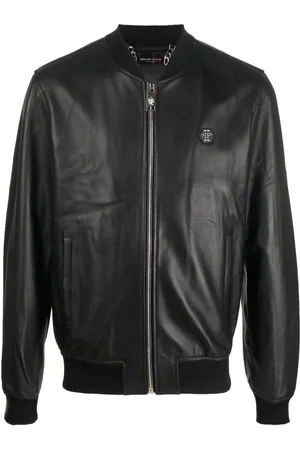 Philipp Plein Logo-patch leather bomber jacket